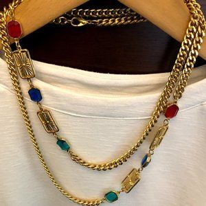 Vintage Early 80's Gold Necklace with Rhinestones